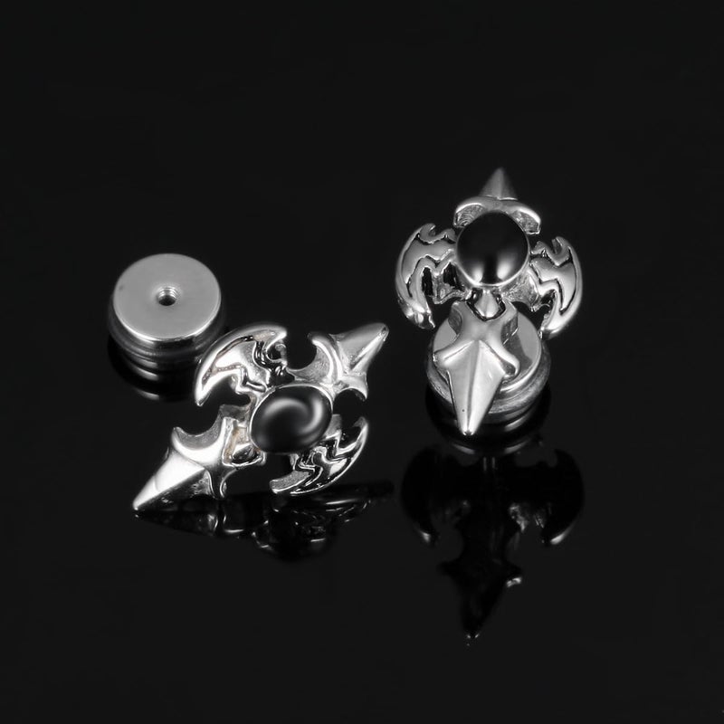 Silver deer Store 2025 Upgraded Hypoallergenic earrings for men,Mens surgical steel black stud earring jewelry,Great Wall wall grain round cake shape,Single black gel 0.4 inches wide - Image 4